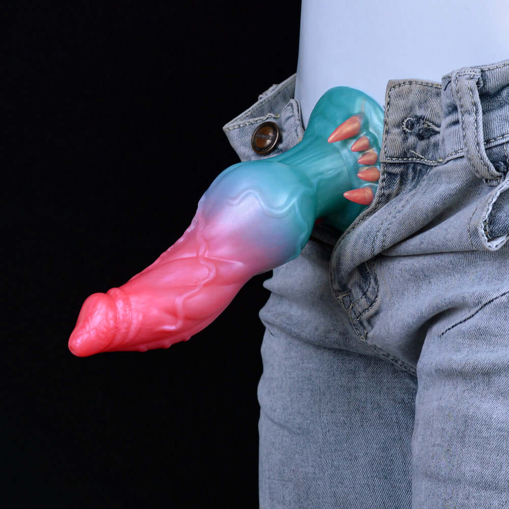Alien-Wolf Dildo blau-rosa mit Krallen, vorne roter Spitzbereich
