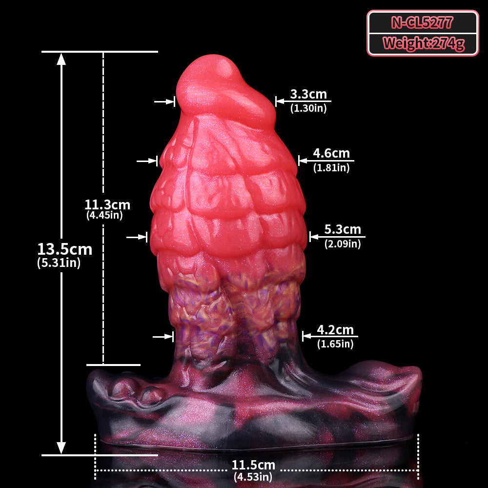 Azel Alien Beast anal plug with dragon-scale texture; size diagram on image