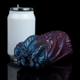 Blue and maroon dragon-mouth male masturbator with textured scales and curved head end