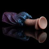 Dragon-mouth male masturbator with open mouth tip and maroon-and-blue body