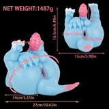 Light blue dragon-shaped full-body toy with pink crest and pink mouth, side view