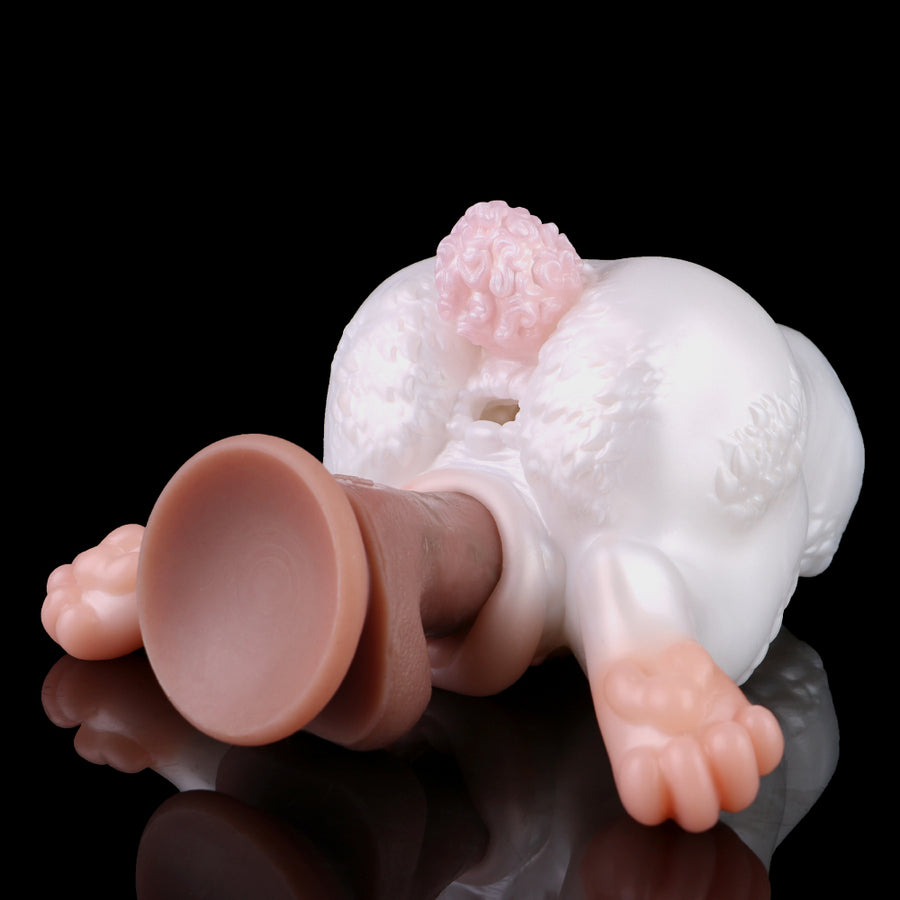 Bad Rabbit giant animal fleshlight, close-up side with rounded openings and pink accents