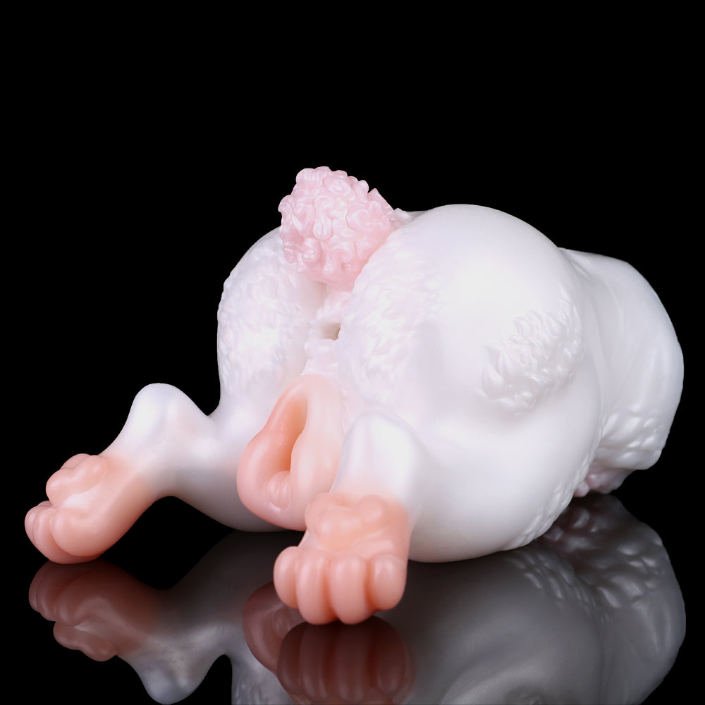 Giant animal masturbator with textured pink top and smooth white outer shell