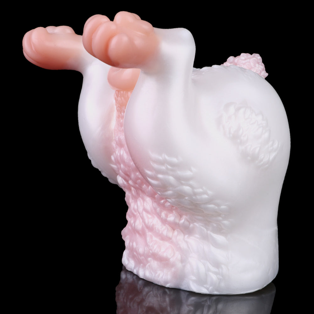 Side angle of Bad Rabbit fleshlight with textured surface and pink entrance