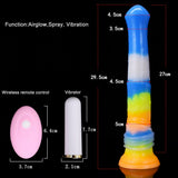 Rainbow-glow equine vibrator height diagram with luminous blue body and base