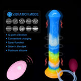 Rainbow-glow vibrator with top vibration area, buttons showing 10 modes