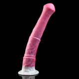 Pink horse-shaped vibrator dildo with ribbed texture and white base