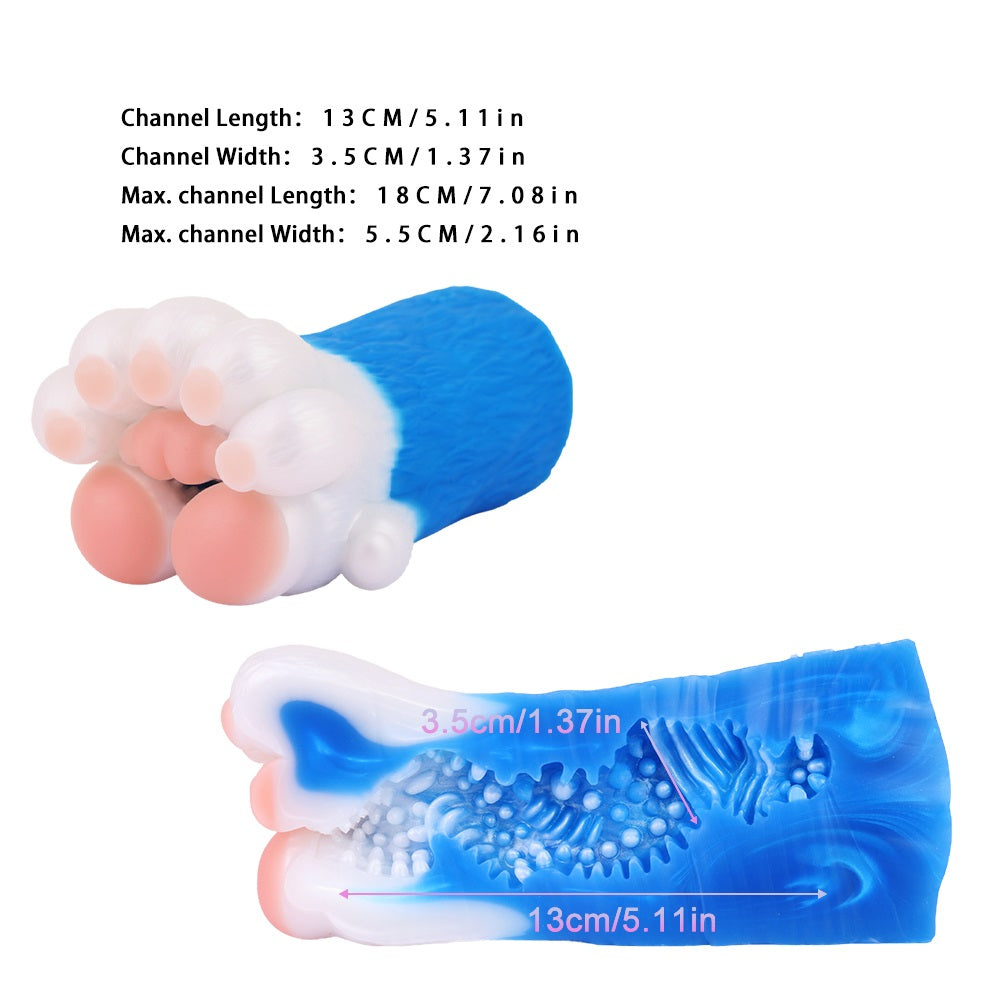 Bear Paw male fleshlight with length/width diagram; blue and white design