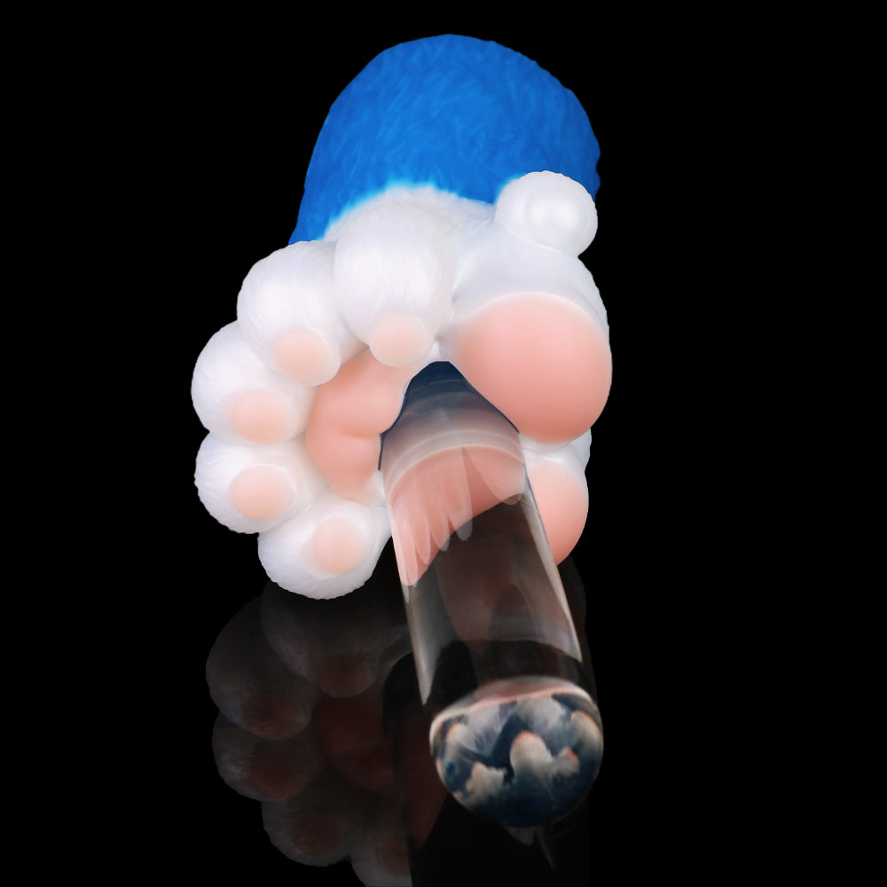 Bear Paw male fleshlight with open mouth; white paws around clear insert