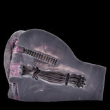 Dual-hole animal masturbator with vibrator, curved translucent design and ridged opening