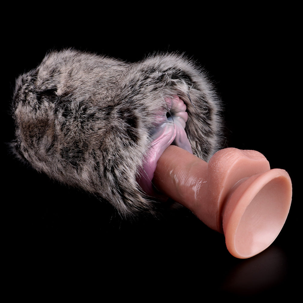 Fell-Masturbator mit zwei Öffnungen, innere Einsatzform, grau/schwarz