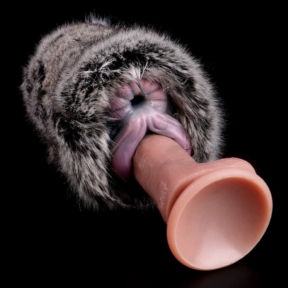 Fell-Masturbator mit zwei Öffnungen und transparenter Innenform, grau/schwarz