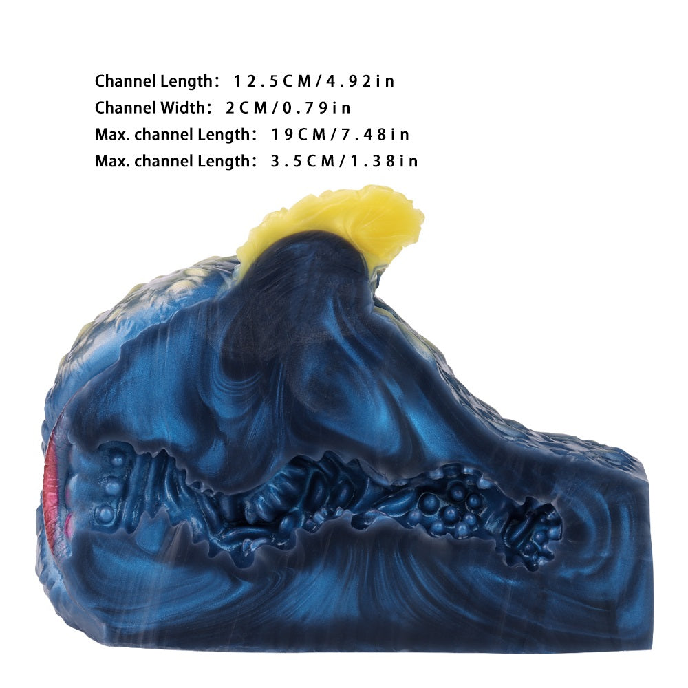 Blue sheep-shaped fantasy toy with yellow wool tuft on top, textured side panel