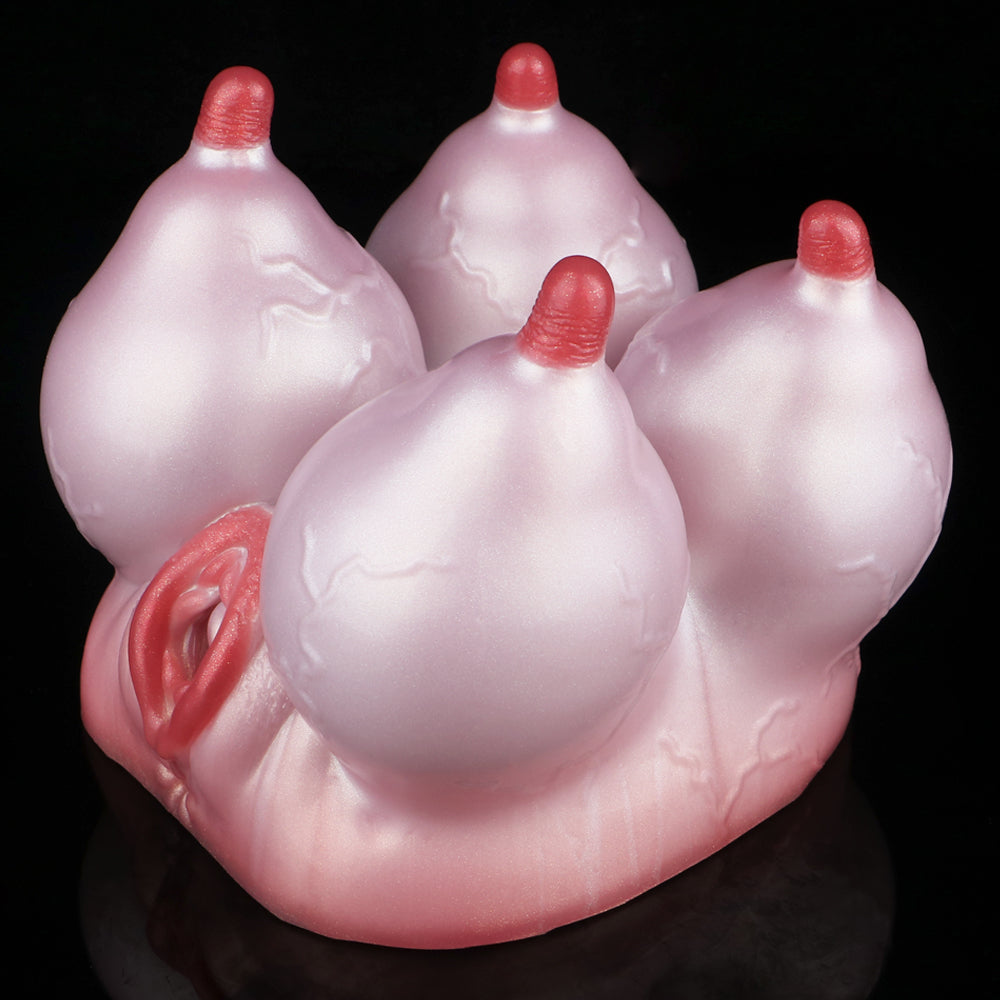 Pink latex water balloons with red neck tips, set of 4