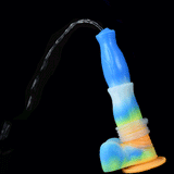 Horse vibrator with translucent spray tube and glowing blue body