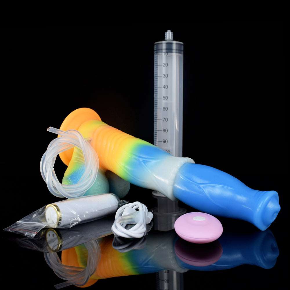 Blue horse vibrator set with nozzle tube, parts, and charging cable