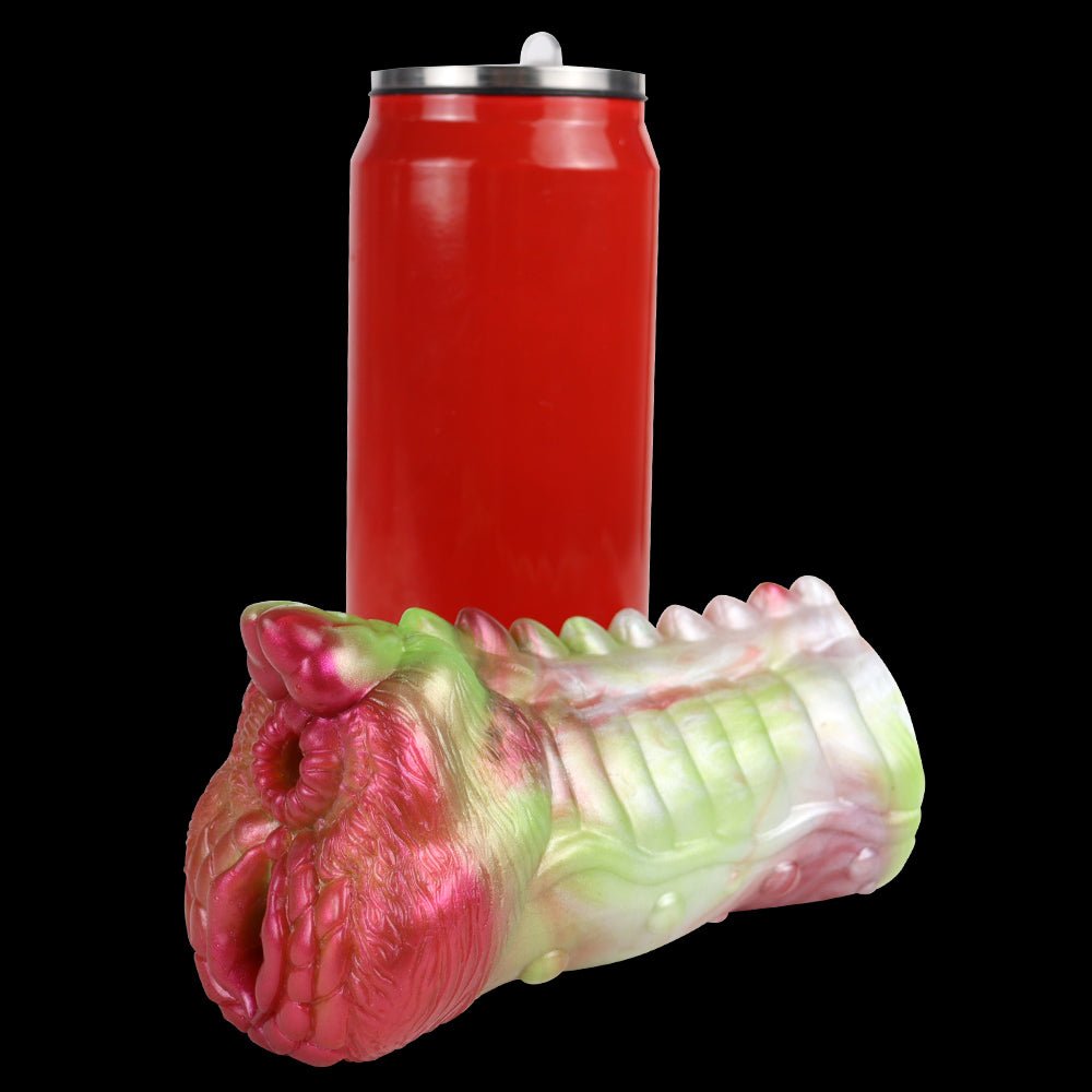 Dragon masturbator with red tube and pink-green textured dragon head