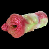Dragon-headed fantasy masturbator, pink with green glow accents