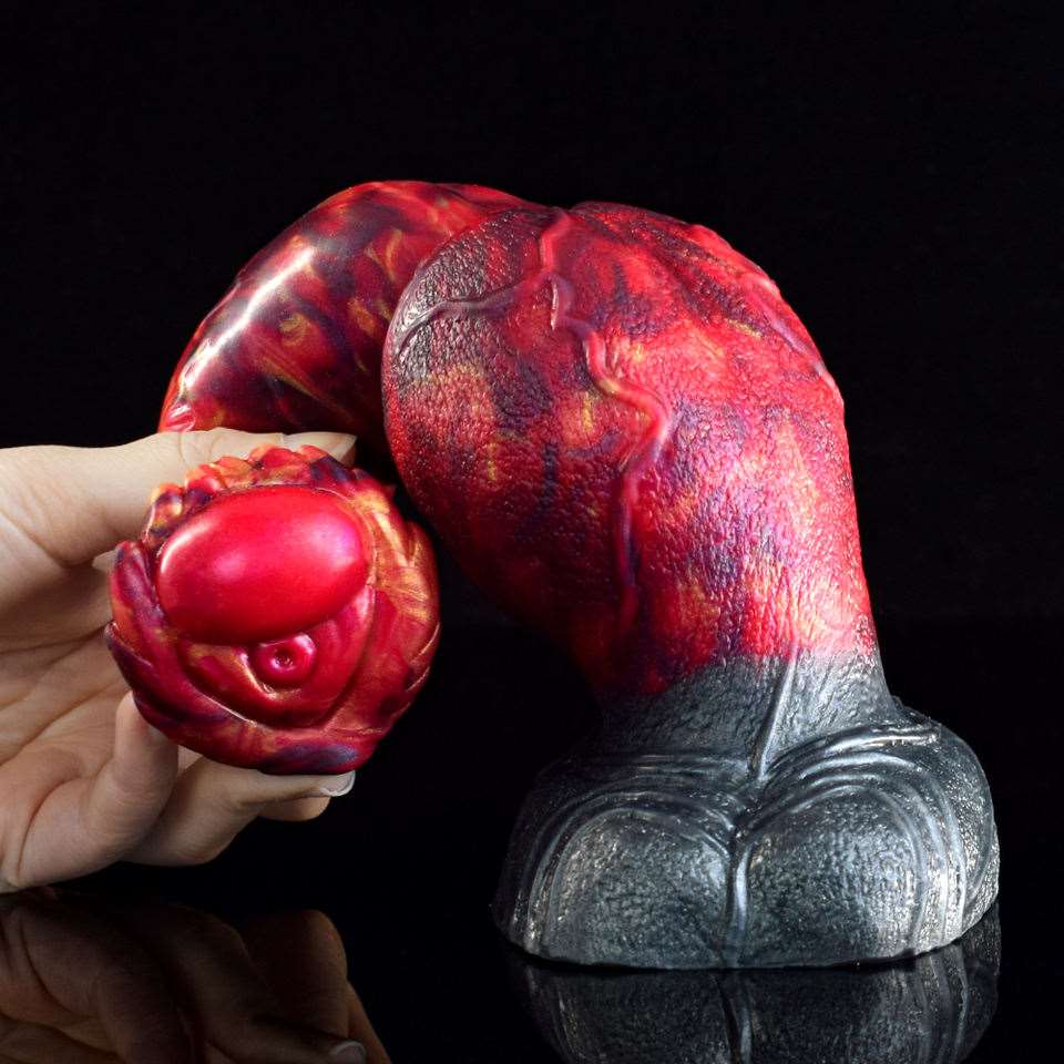 Close-up of horse dildo body and thick knot with textured dark base