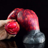 Close-up of horse dildo body and thick knot with textured dark base