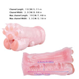 Cat paw stroker hellrosa, Seitenansicht mit Pfoten-Noppen; Maße/Skala eingeblendet