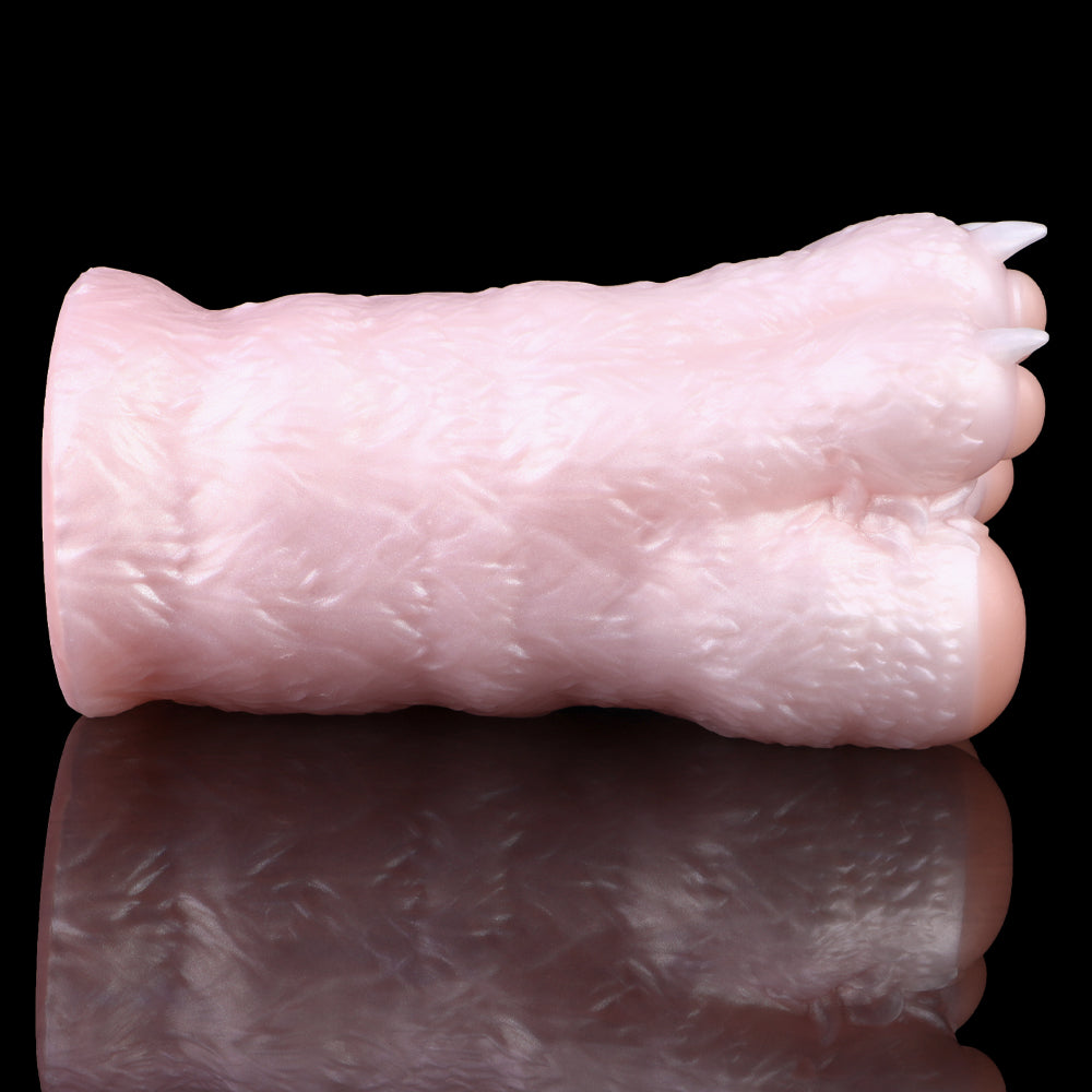Cat paw stroker Seitenansicht, glatte zylindrische Form mit hellrosa Oberfläche