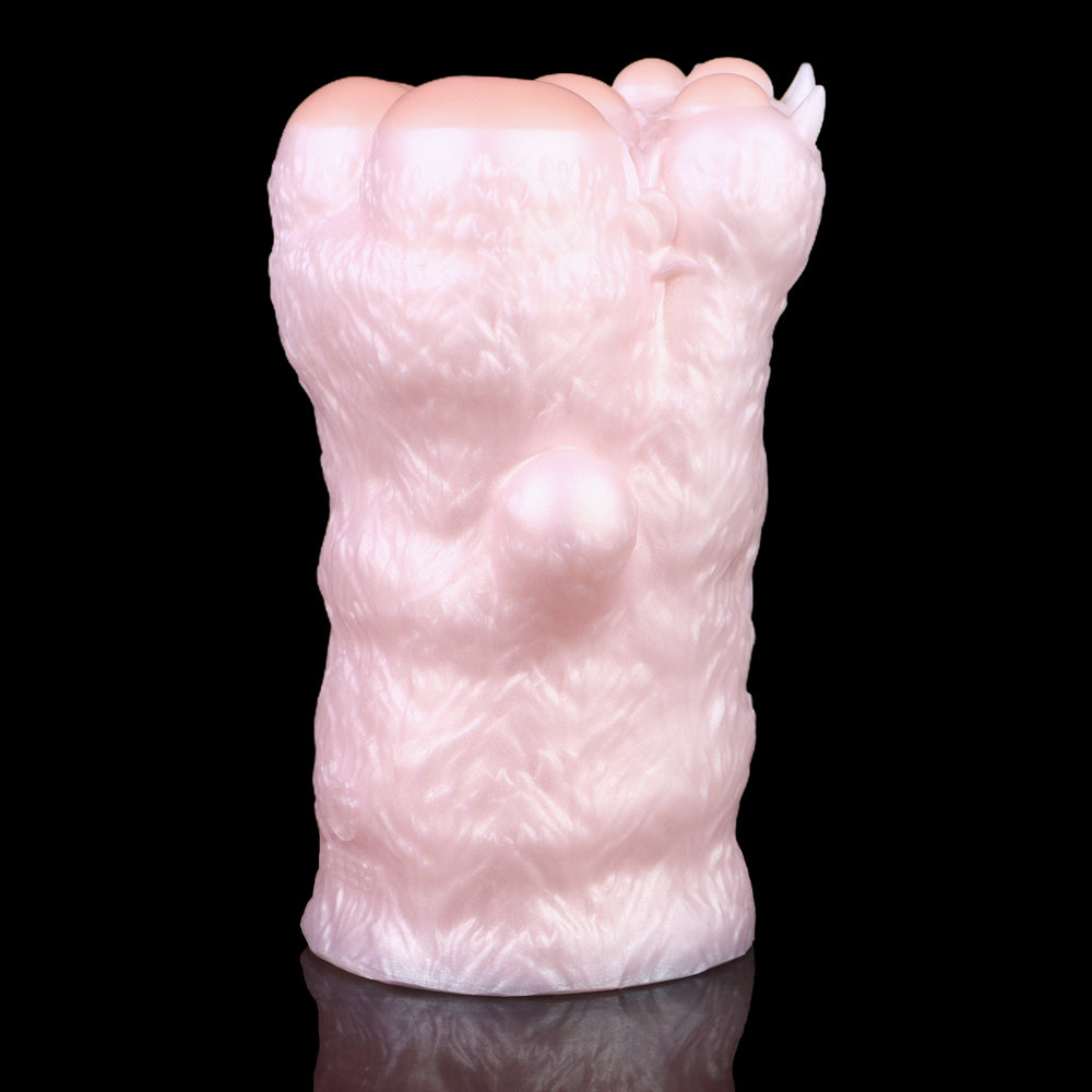 Rückseite Cat paw stroker: glatte Außenseite mit Pfoten-Detail oben, hellrosa