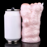 Cat paw stroker neben Flasche zur Größenvergleich, hellrosa mit Pfoten-Detail oben