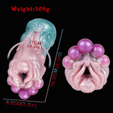 Celestial Tentacraze stroker size chart view, front and rear angles, pink/teal