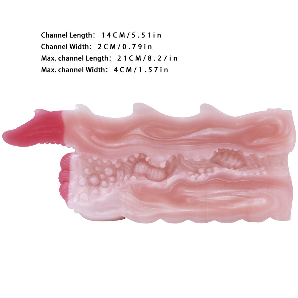 DirtyToyz ceratops dragon Fleshlight, side view with molded ridges and bumps
