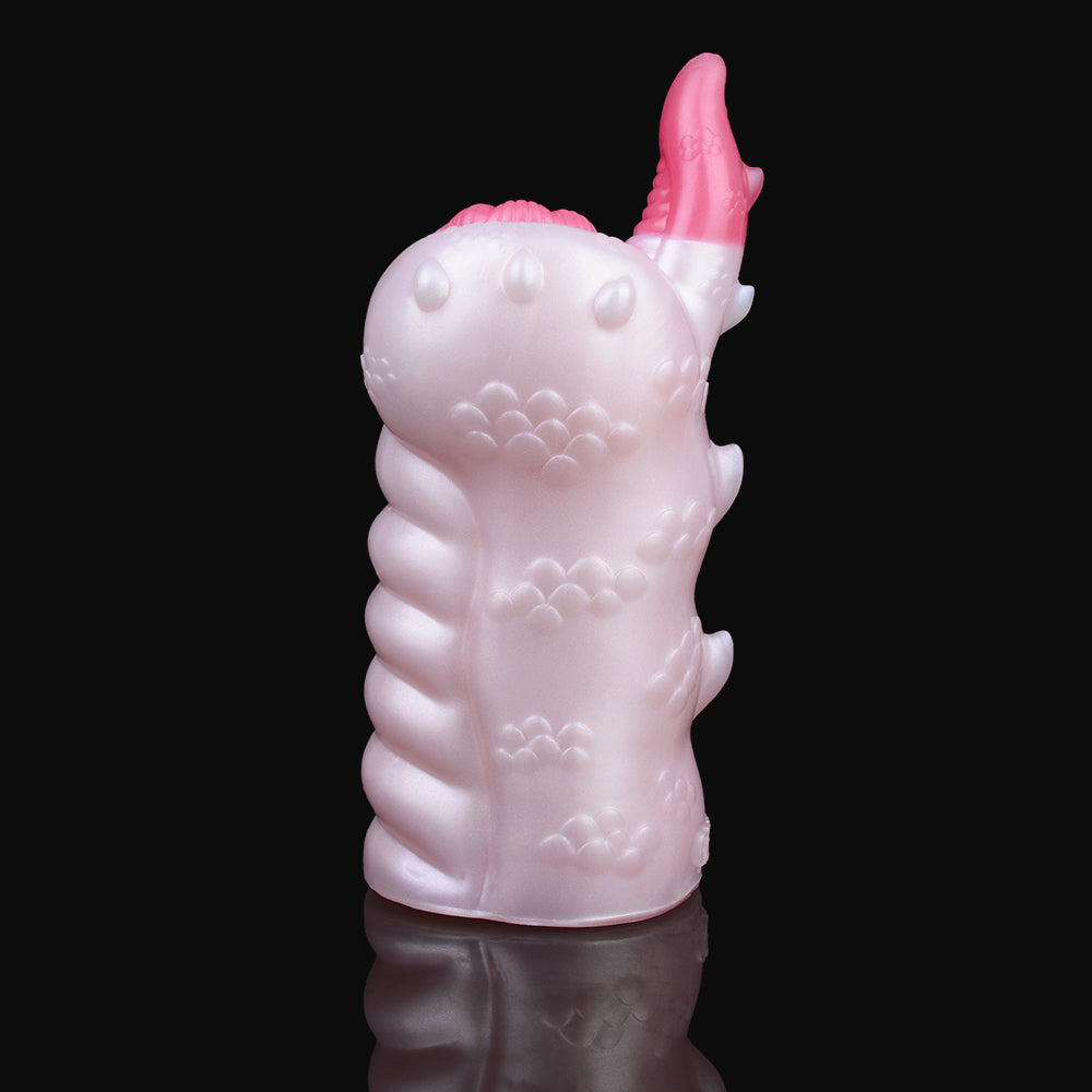 Dragon fleshlight, pale pink torso with horn and dot texture, back/side view