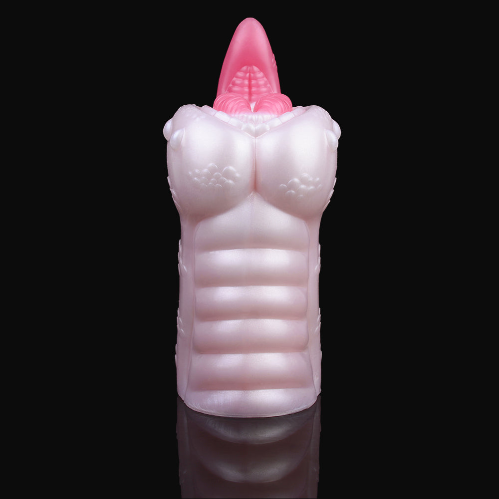 Ceratops dragon fleshlight, front opening with pink spiky horn and raised bump pattern
