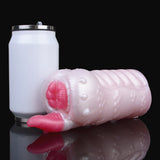 Ceratops dragon fleshlight, ribbed body with beaded texture and pink inner tip, side view