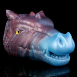 Fantasy dragon one-hole masturbator in blue/pink, detailed scales and yellow eye