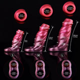Size chart for fantasy monster penis sleeve extenders: S, M, L with measurements