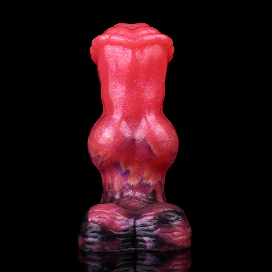 Red horse-themed butt plug with textured dark purple base