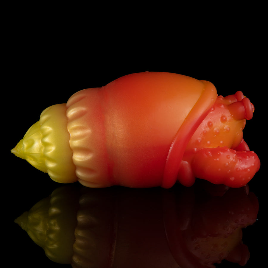 Colorful squeeze toy crab with orange, red, and yellow shell details