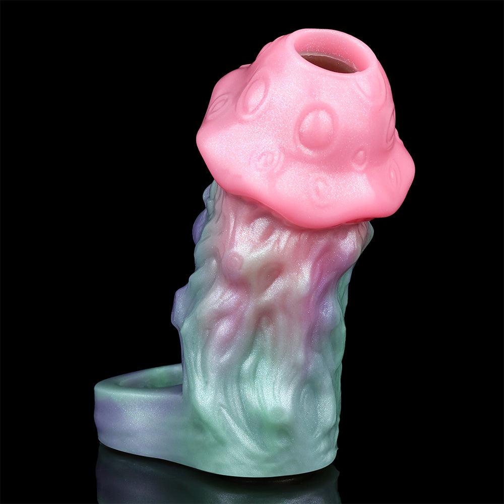 Alien-Sleeve 3/4-Ansicht: große rosa Kopföffnung über mint/lila Schaft