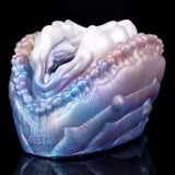 Deep Sea Clam outer shell close-up, iridescent ridges and raised bead bumps
