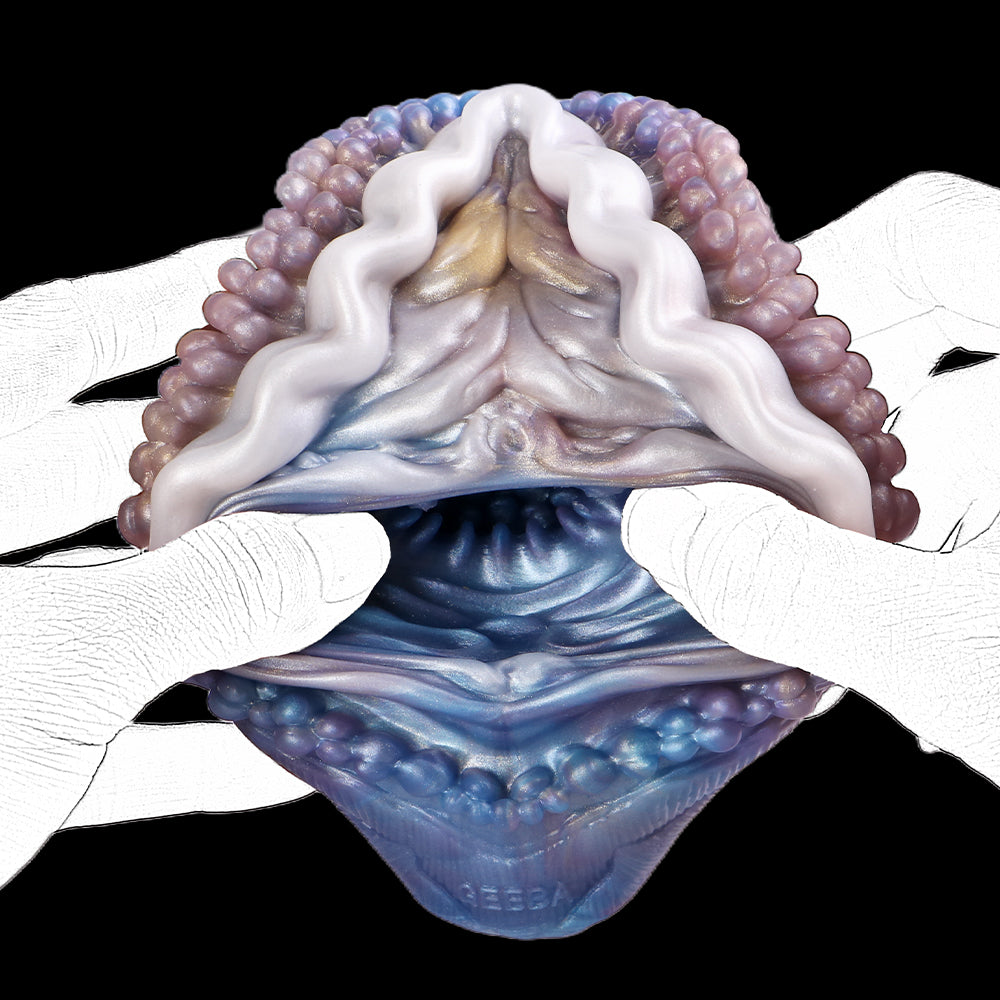 Deep Sea Clam masturbator with white & blue tentacles and purple bead rim