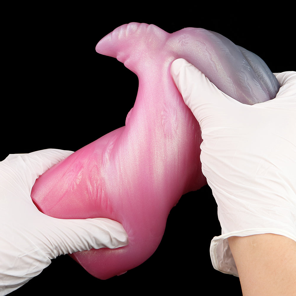 Pink deer stroker with white-gloved hands, front opening area visible