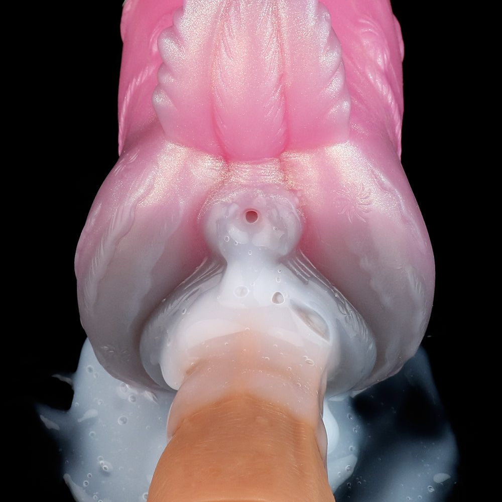 Close-up of pink deer-themed stroker interior with textured ridges and opening detail