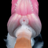 Close-up of pink deer-themed stroker interior with textured ridges and opening detail