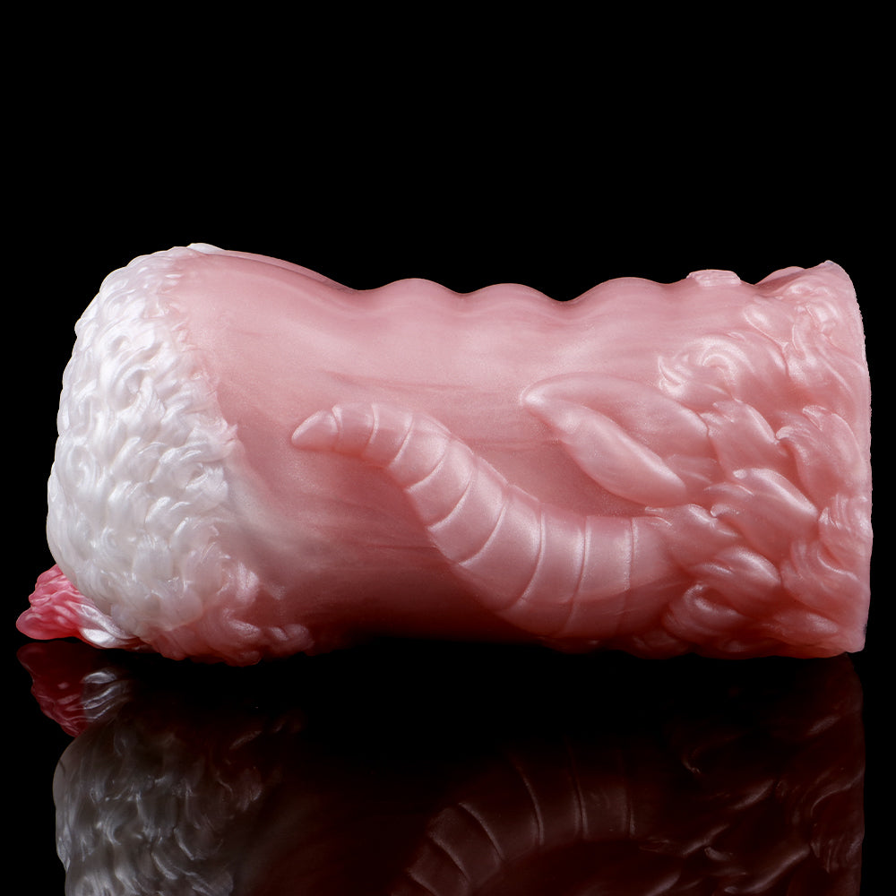 Dragon stroker, smooth curved body with scale textures, pink gradient.