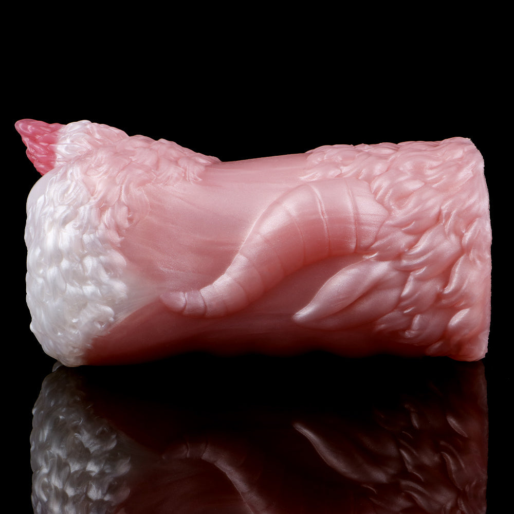 Rosa-weißer Fantasy Stroker mit Kopf und Schwanzspitzen, seitliche Ansicht