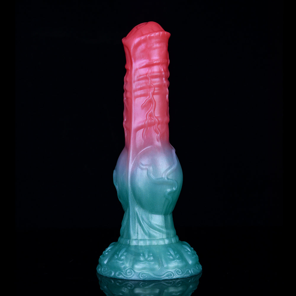 Dengar Fantasie-Dildo, pink-blauer Farbverlauf, geprägter Alien-Werwolf-Kopf