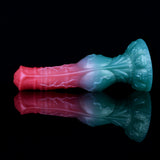 Dengar Fantasie-Dildo im Seitenprofil, pink-blauer Verlauf, strukturierter Kopf