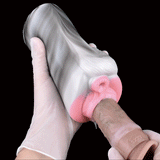 Pony animal masturbator in hand, white sleeve with pink tip and opening