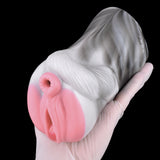 Pony animal masturbator end view, pink insert with textured white body