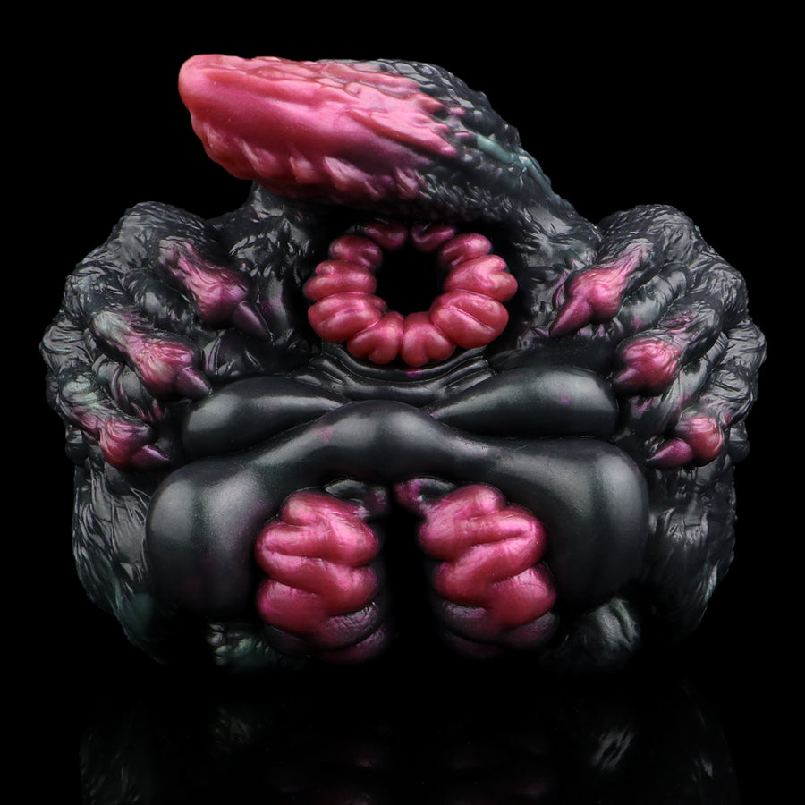 Dragon cat giant masturbator front view, dual pink openings over dark ribbed base
